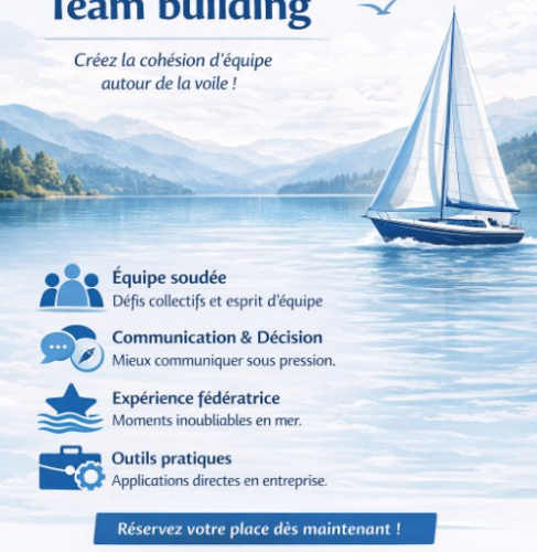 affiche avec un bateau sur un lac et les caractéristiques de la formation